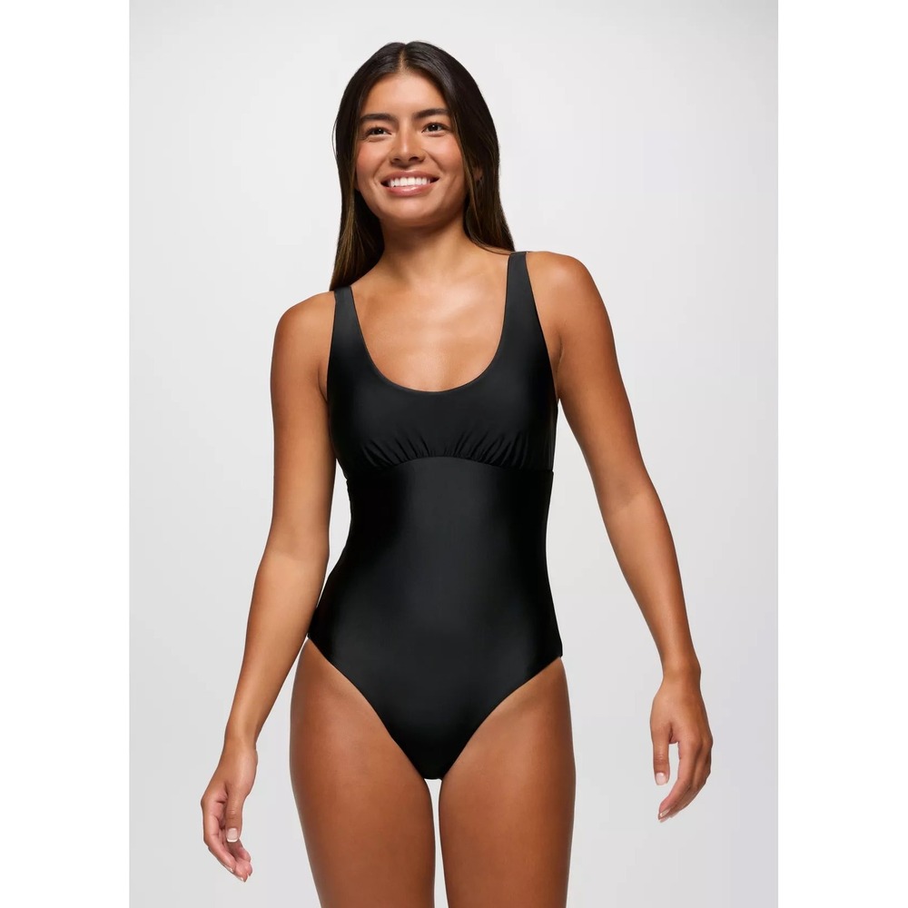 NWT Prana Mallorca One Piece Swimsuit Black‎ Scoop Neck Tie Back Womens Size S